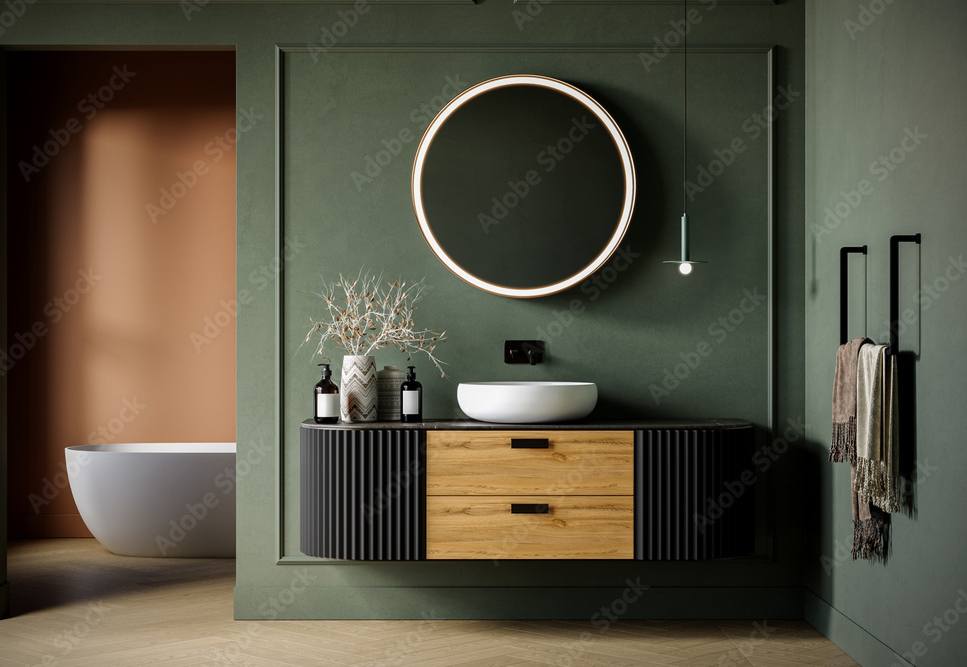 Dettaglio bagno moderno su misura con finiture contemporanee